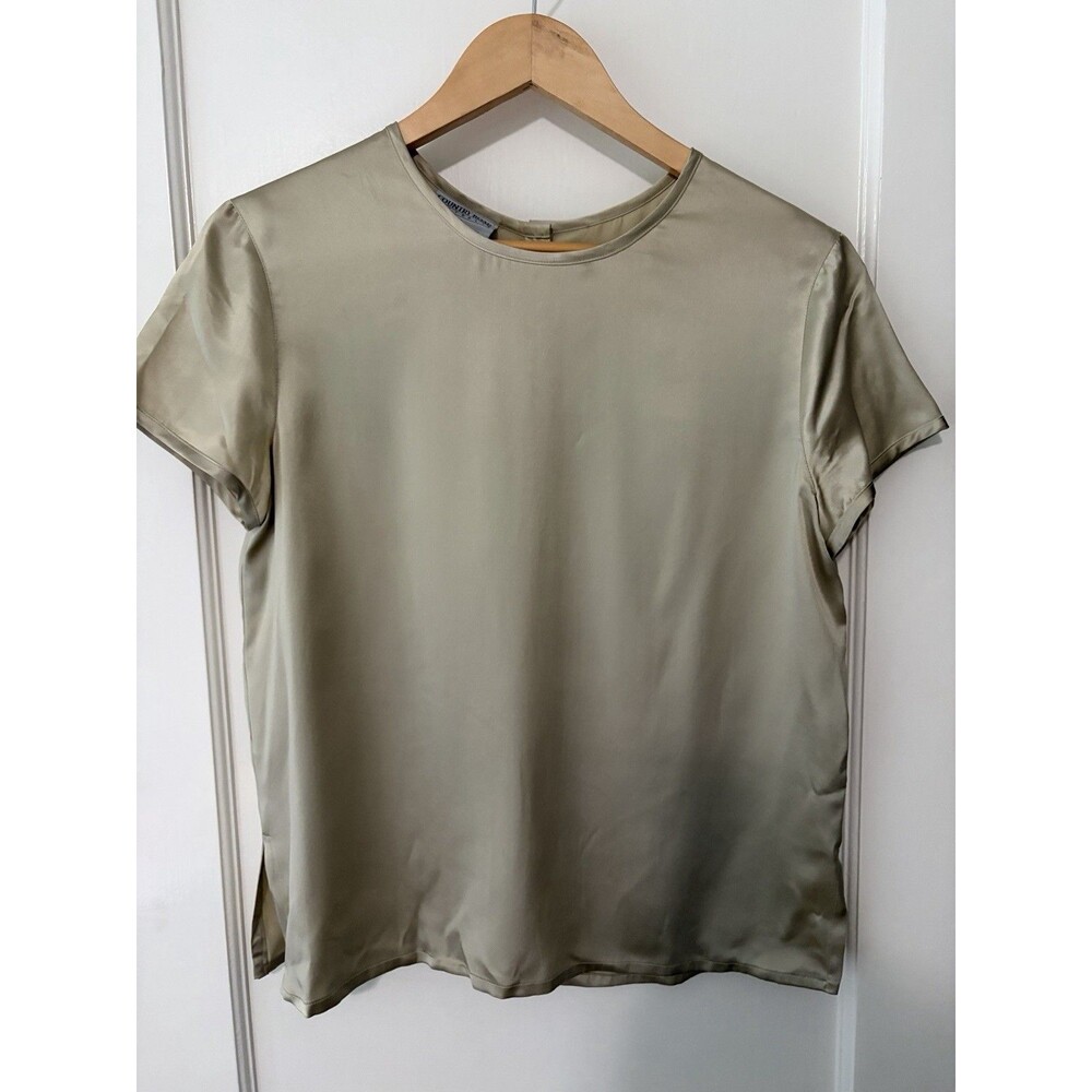Country Road 100% Silk Short Sleeve Top Back Buttons Champagne Gold US 6 Capsule